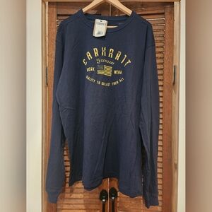Carhartt Navy Blue Long Sleeve Tee with Yellow Print